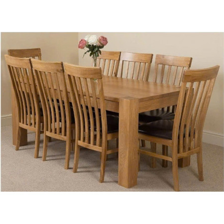 ChunKy Oak : Bàn Ăn 1m6 + 8 Ghế ( 5 Nan - Mặt Nệm )